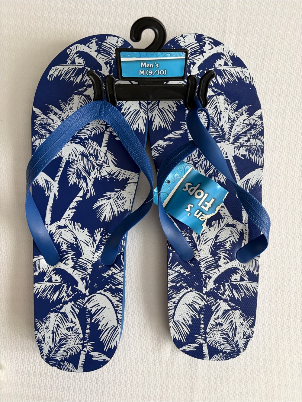 Tropical Palm Print Men's Flip Flops - Blue & White